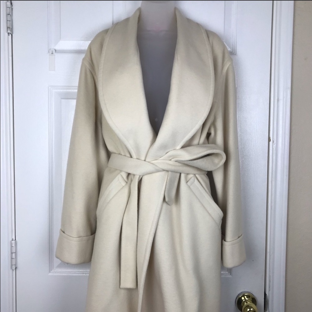 Jones New York cream wool blend tie belt coat 6